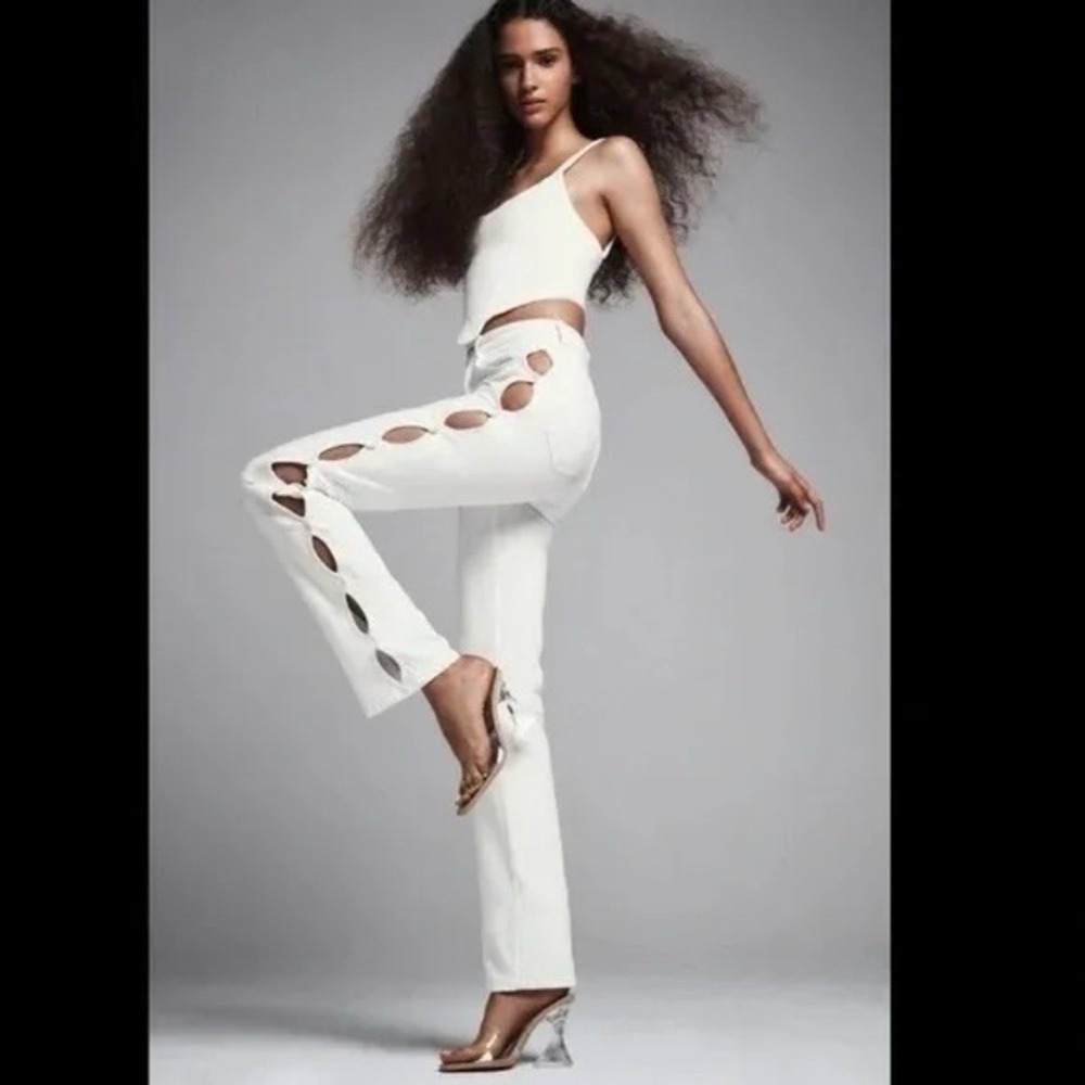 Zara White Side Cutout Straight Leg Jeans Women Size 6